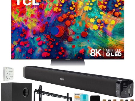 TCL 65  8K Mini-LED UHD QLED Smart Roku TV with Deco Gear Home Theater Bundle For Sale